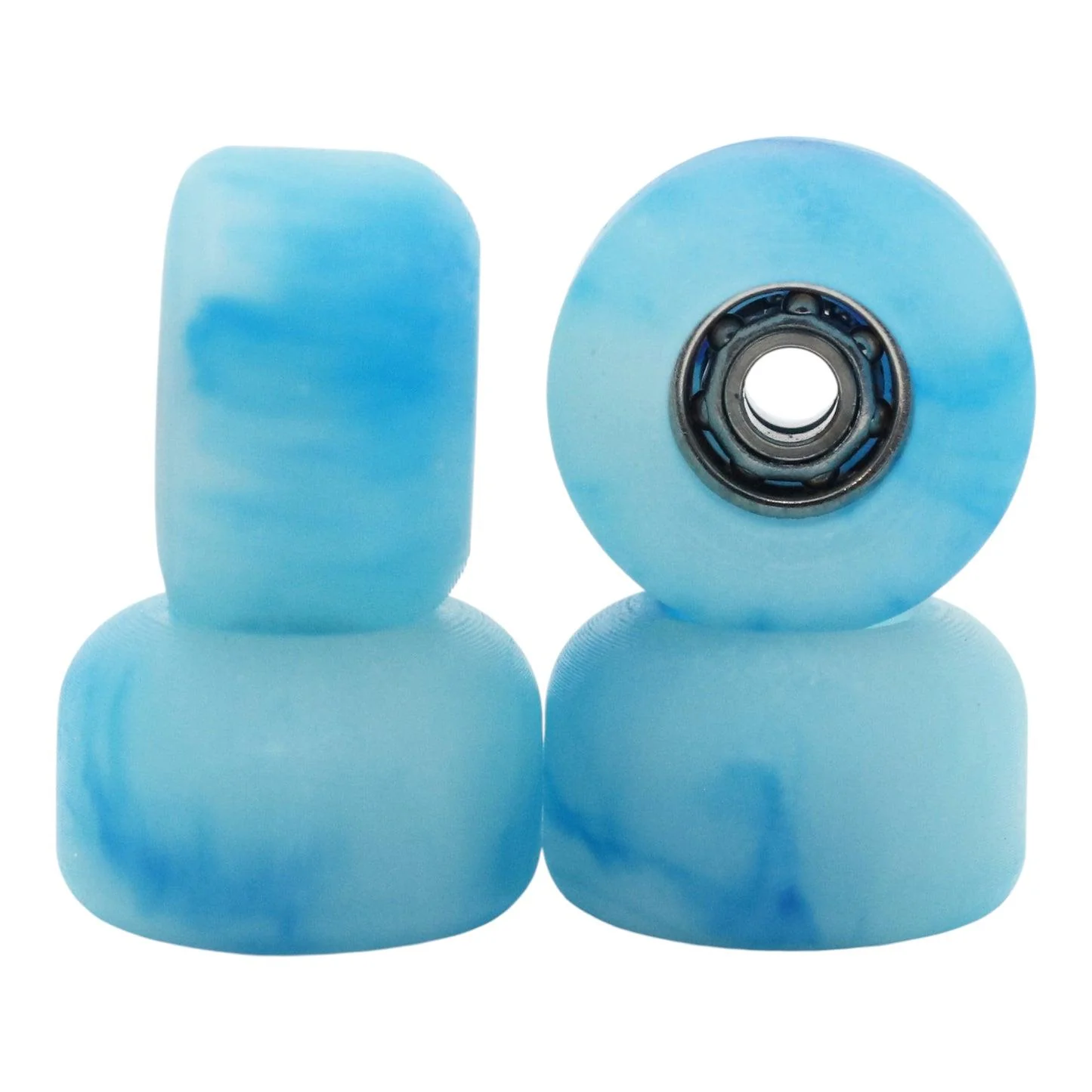 Blistered Asymmetrical Dual Bearing Fingerboard Wheels - 72D - Blue and White Swirl w/ Suble Blue Glow - Image 2