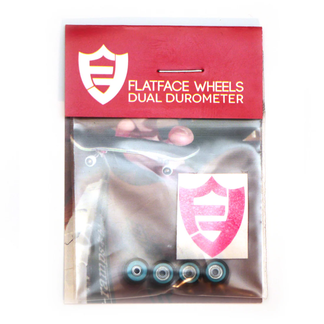 FlatFace Fingerboard Dual Durometer Bearing Wheels - Black and Turquoise - Image 2