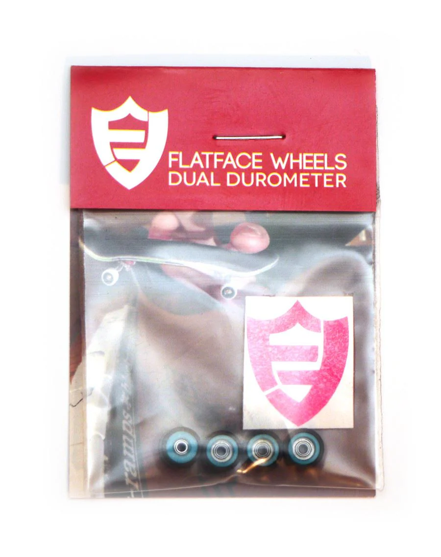 FlatFace Fingerboard Dual Durometer Bearing Wheels - Turquoise and Black - Image 2