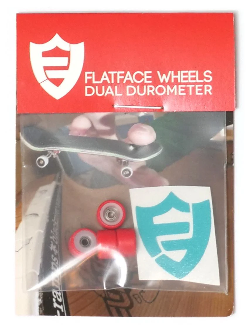 FlatFace Fingerboard Dual Durometer Bearing Wheels - White and Red - Image 3