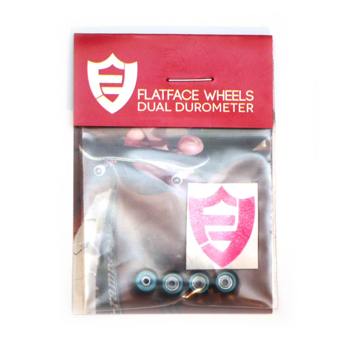 FlatFace Fingerboard Dual Durometer Bearing Wheels - White and Turquoise - Image 2